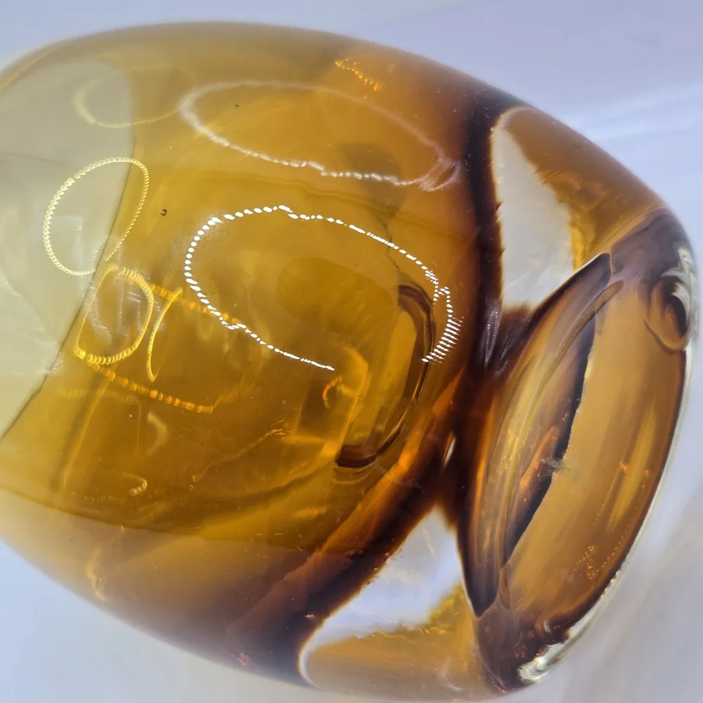Crate & Barrel Heavy Glass Amber Topaz Glass Votive Candle Holders Poland 3